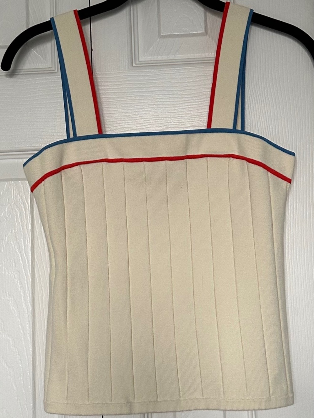 KULE "The LouLou" Cream Ribbed Tank Red & Blue Piping. Sz M.  NWT